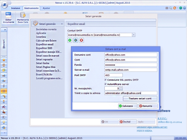 Configurare cont mail (gmail, yahoo) trimitere rapoarte Nexus ERP